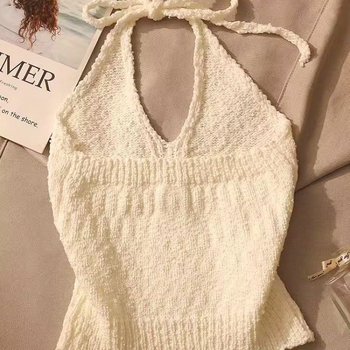 Top tricotat cu halter și pulover cald — amestec de lână, versiune neregulată, stil urban tricotat, bretele neînlăturabile, pentru femei adulte