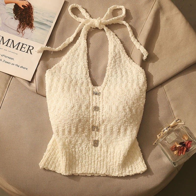 Top tricotat cu halter și pulover cald — amestec de lână, versiune neregulată, stil urban tricotat, bretele neînlăturabile, pentru femei adulte