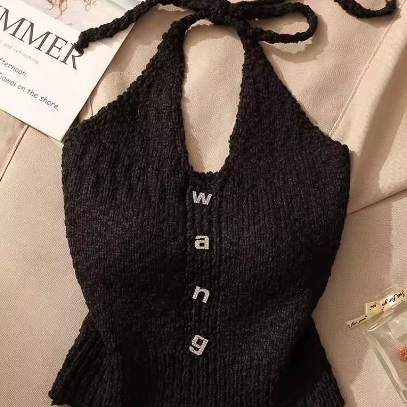 Top tricotat cu halter și pulover cald — amestec de lână, versiune neregulată, stil urban tricotat, bretele neînlăturabile, pentru femei adulte