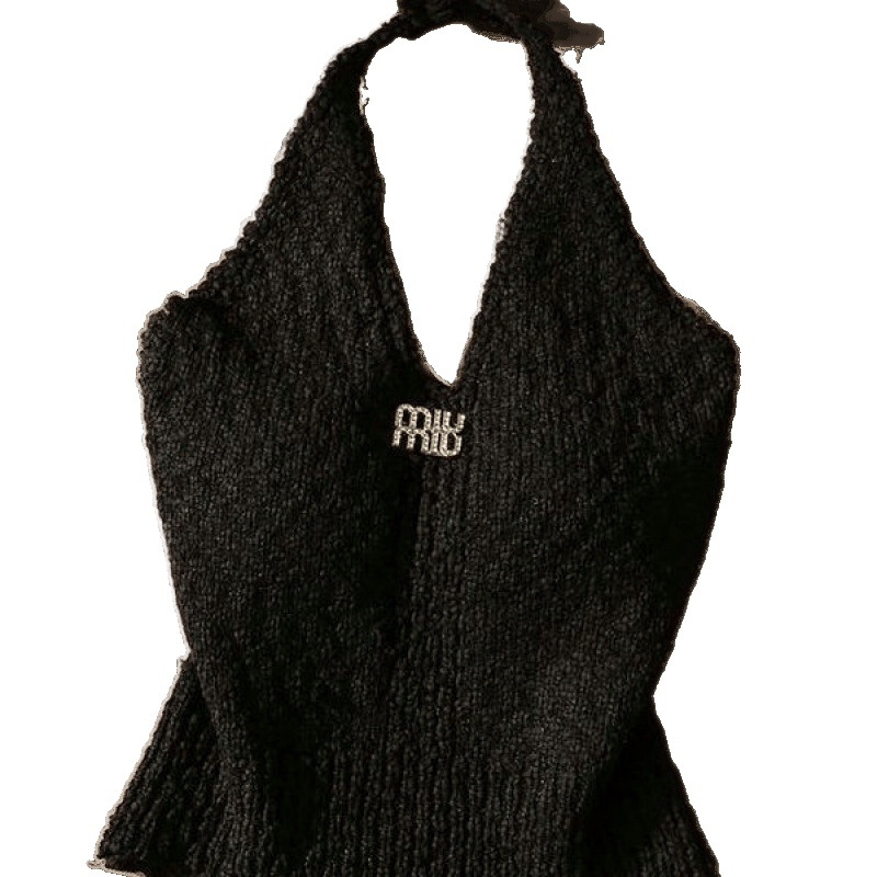 Top tricotat cu halter și pulover cald — amestec de lână, versiune neregulată, stil urban tricotat, bretele neînlăturabile, pentru femei adulte