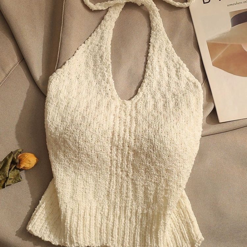 Top tricotat cu halter și pulover cald — amestec de lână, versiune neregulată, stil urban tricotat, bretele neînlăturabile, pentru femei adulte