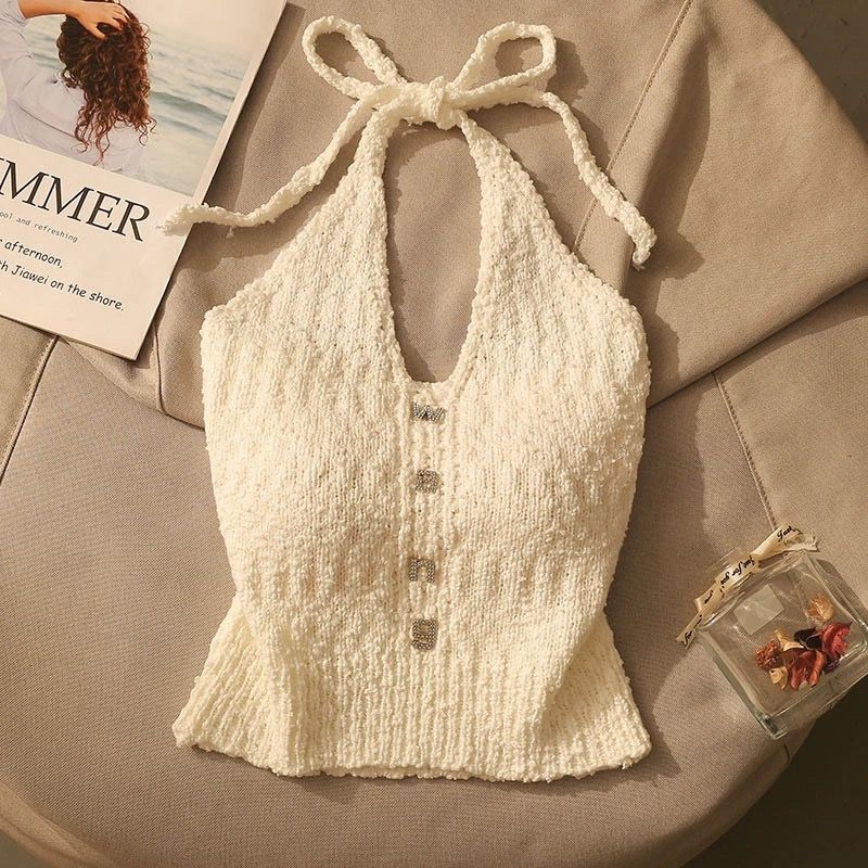 Top tricotat cu halter și pulover cald — amestec de lână, versiune neregulată, stil urban tricotat, bretele neînlăturabile, pentru femei adulte