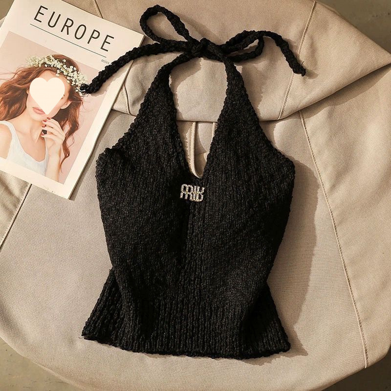 Top tricotat cu halter și pulover cald — amestec de lână, versiune neregulată, stil urban tricotat, bretele neînlăturabile, pentru femei adulte