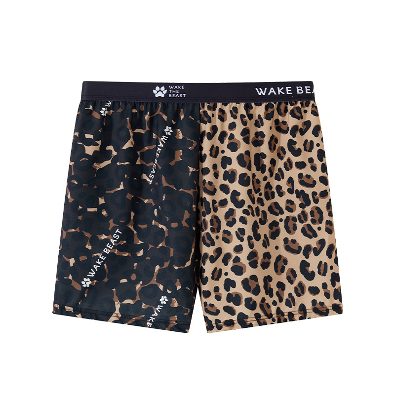 Muške bokserice s leopard uzorkom, prozračan poliester, antibakterijski, srednja visina struka, ljeto