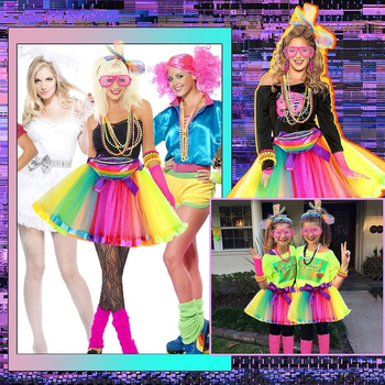 Set costum Prom anii 1980 cu colier, bentita pentru păr, mănuși, brățară pentru genunchi și ochelari — Partyrebel, pentru adulți, Primăvara 2024