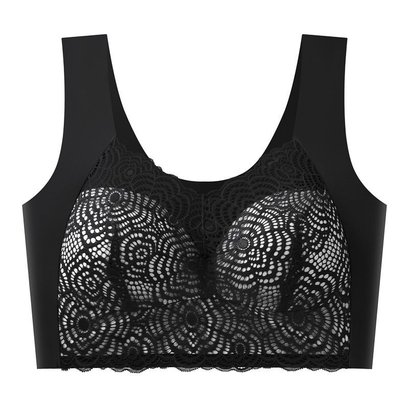 Csipkés, vezeték nélküli push-up melltartó, top-stílusú, pluszméretekhez