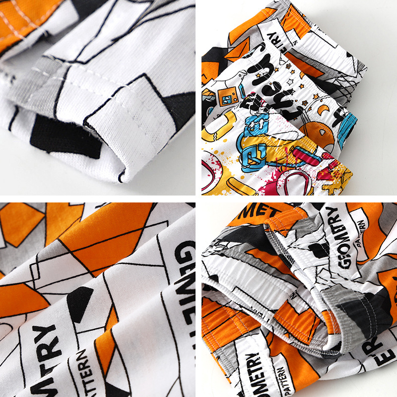 Meeste puuvillased bokserid, hingavadad, keskmise talje, grafiti ja värviliste plokkide mustriga, peamine kangas 100% puuvill, viskoosi vooder 80–90%.