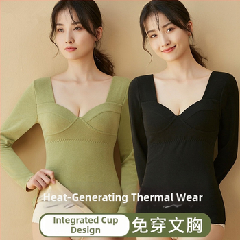 Top termic fără cusături pentru femei, căptușit cu fleece, dublu strat, mâneci lungi, guler în formă de U