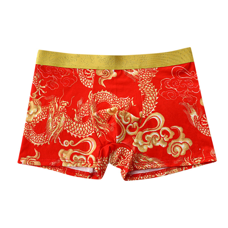 Boxeri bărbați cu model dragon, bumbac 95–100%, talie medie, căptușeală din viscoză