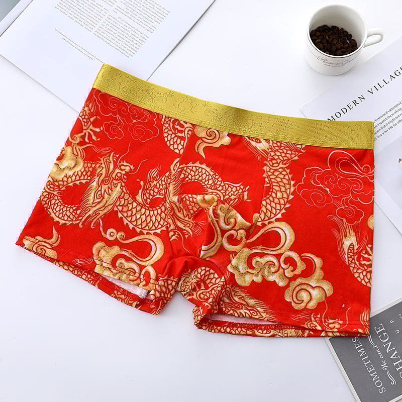 Boxeri bărbați cu model dragon, bumbac 95–100%, talie medie, căptușeală din viscoză