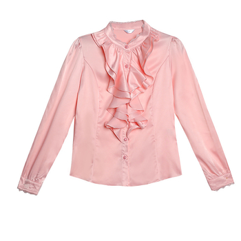 Šifoonist särk, polüester 91–99%, pikkade varrukad, seisev kaelus, ühtlase värvi muster