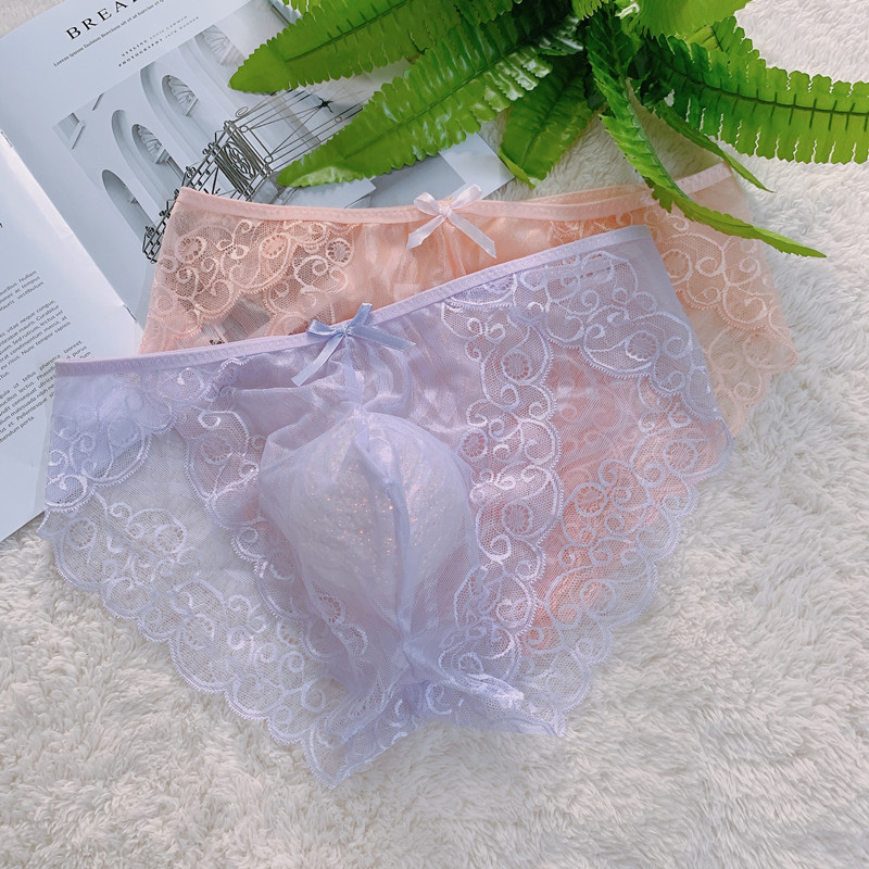 Meeste õmblusteta pitsilised aluspüksid, U-kujuline taskuga, läbipaistvad ja hingavad