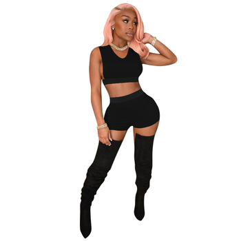 Casual ženski kostim – jednobojan, gornji dio bez rukava i hlače do 3/4 duljine, tkanina od pamukasto-mješavine, poliester