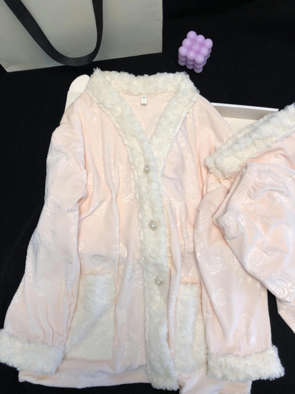 Ženski komplet pidžama Island Velvet, s fleece podstavom, 251–300 g/m2, okrugli ovratnik, dugi rukavi