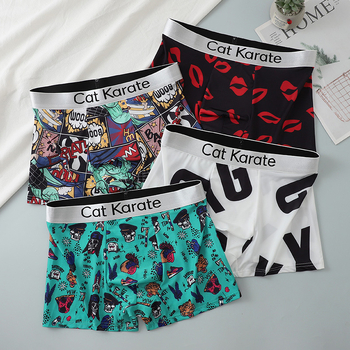 Boxeri pentru bărbați cu imprimeuri Cartoon, Florale, Graffiti și Text, respirabili din poliester, talie joasă, țesătură tricotată, suport OEM