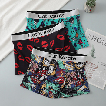 Boxeri pentru bărbați cu imprimeuri Cartoon, Florale, Graffiti și Text, respirabili din poliester, talie joasă, țesătură tricotată, suport OEM
