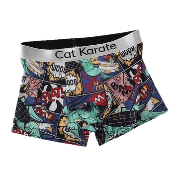 Boxeri pentru bărbați cu imprimeuri Cartoon, Florale, Graffiti și Text, respirabili din poliester, talie joasă, țesătură tricotată, suport OEM