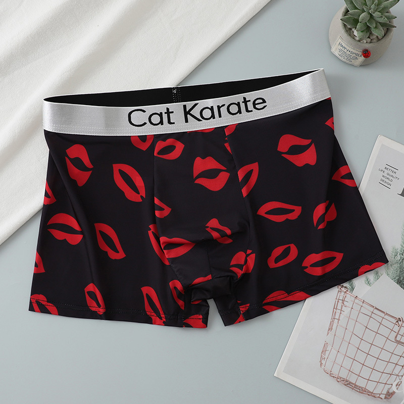Boxeri pentru bărbați cu imprimeuri Cartoon, Florale, Graffiti și Text, respirabili din poliester, talie joasă, țesătură tricotată, suport OEM