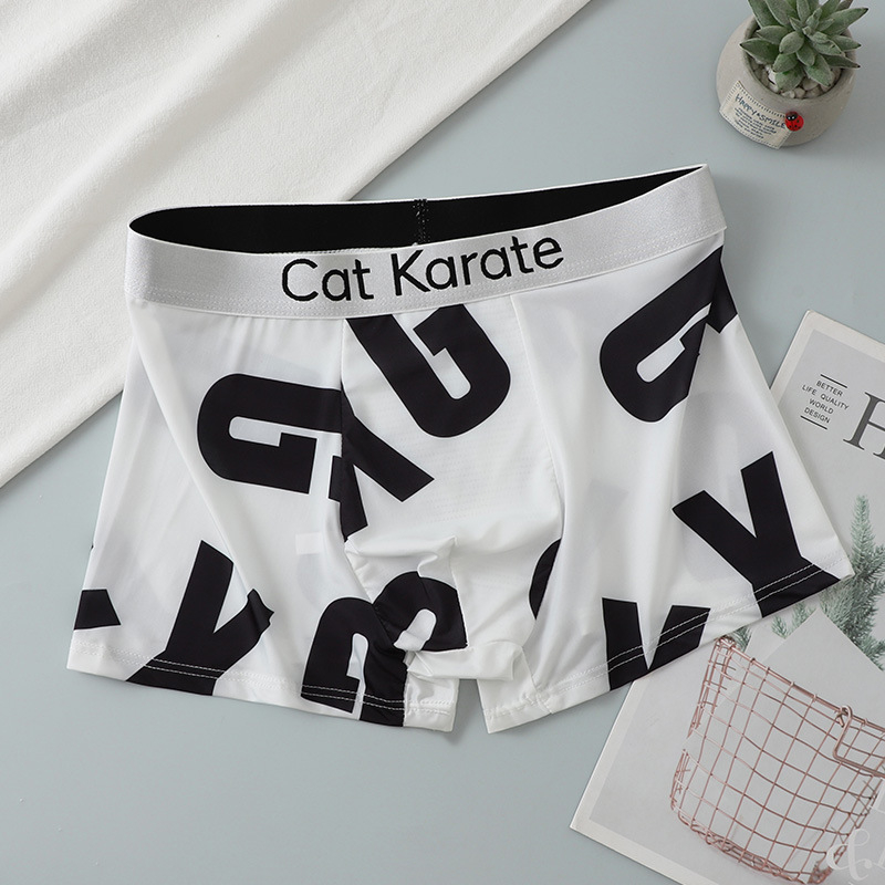 Boxeri pentru bărbați cu imprimeuri Cartoon, Florale, Graffiti și Text, respirabili din poliester, talie joasă, țesătură tricotată, suport OEM
