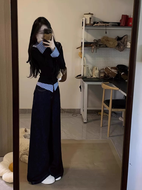 Ženski dvodijelni kostim s ovratnikom, korejski stil, fakultetski stil, uski kroj, za proljeće i jesen