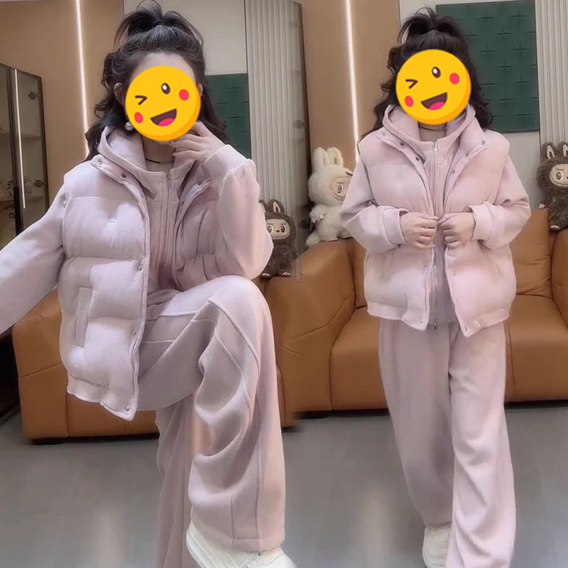 Ženski sportsko-elegantan komplet s kapuljačom i hlačama visokog struka, poliester 90-95%, jesen-zima 2025, elegantan dnevni stil
