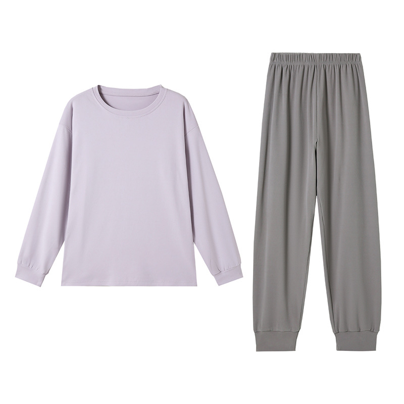 Ženski kućni set za jesen/zimu: top s okruglim izrezom i dugi rukavi + hlače, poliester, srednja gustoća 181–200 g/m², casual stil, pogodno za dom i van