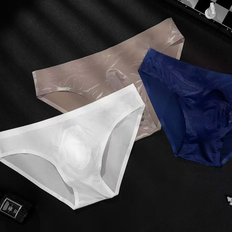 Muške bešavne gaćice s 3D konturama, biserno sjajna Ice Silk tkanina, ultra-tanki prozračni materijal
