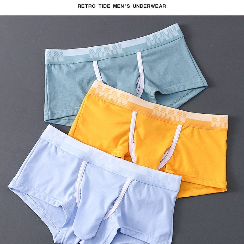 Boxeri bărbați din bumbac tricot, buzunar frontal pentru separare, căptușeală din nailon, talie medie, respirabili