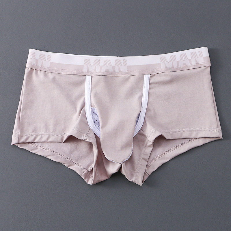 Boxeri bărbați din bumbac tricot, buzunar frontal pentru separare, căptușeală din nailon, talie medie, respirabili