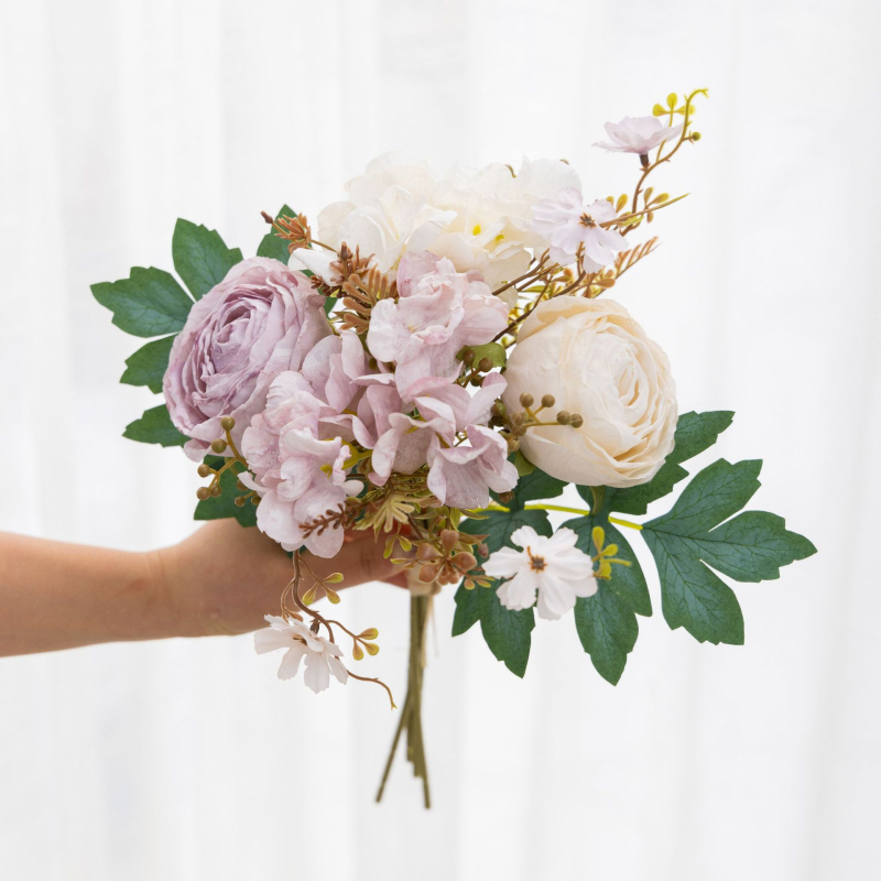 Mesterséges rózsa és hortenzia virágcsokor esküvőre és otthoni díszítésre (Anyagok: selyem virágok, poliészter; Fajták: rózsa, hortenzia; Kézművesség: stilizálás, domborítás, injekciós formázás, szitanyomás)