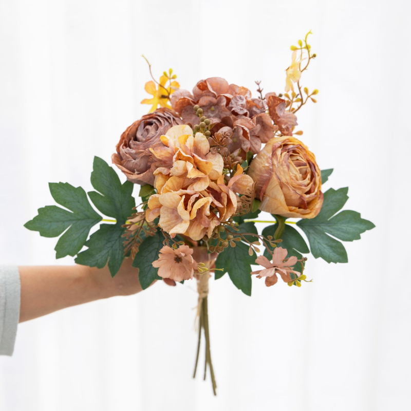 Mesterséges rózsa és hortenzia virágcsokor esküvőre és otthoni díszítésre (Anyagok: selyem virágok, poliészter; Fajták: rózsa, hortenzia; Kézművesség: stilizálás, domborítás, injekciós formázás, szitanyomás)