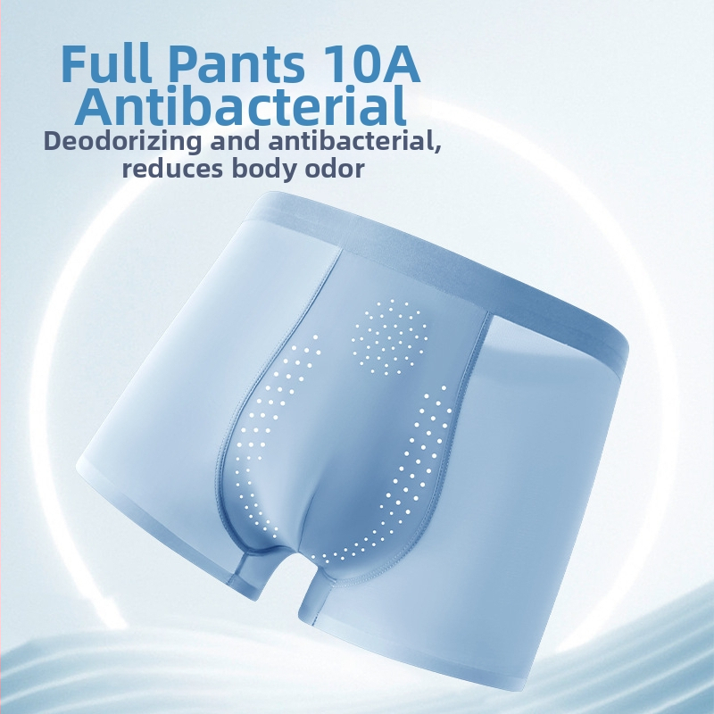 Pánske boxerky, Ice Silk nylonová zmes; podšívka rozkroku z polylaktickej kyseliny; stredná výška pásu; priedušné, antibakteriálne