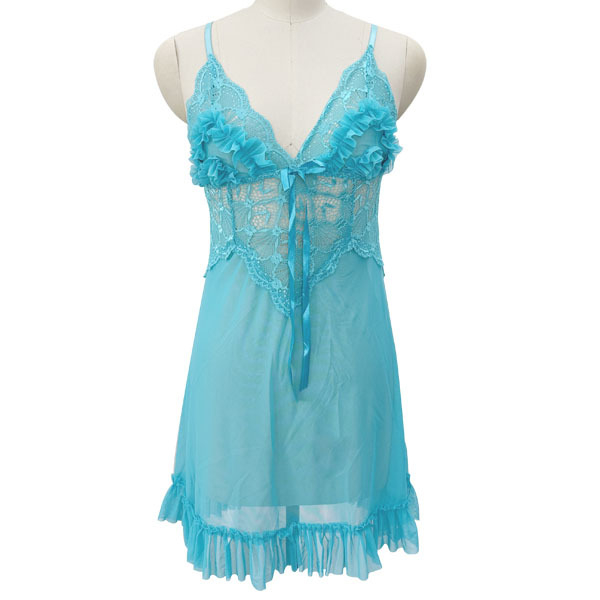 Νάιλον διάφανή δαντελένια νυχτερινή νύχτα με τιράντες, χωρίς μανίκια, στρινγκ, λεπτό ύφασμα