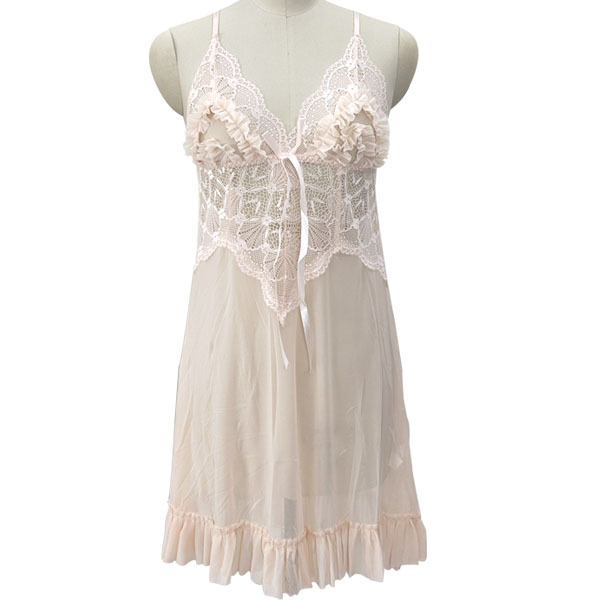 Νάιλον διάφανή δαντελένια νυχτερινή νύχτα με τιράντες, χωρίς μανίκια, στρινγκ, λεπτό ύφασμα