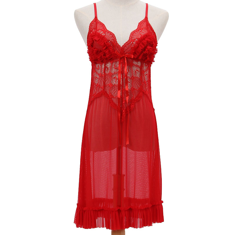 Νάιλον διάφανή δαντελένια νυχτερινή νύχτα με τιράντες, χωρίς μανίκια, στρινγκ, λεπτό ύφασμα