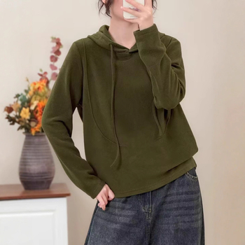 Puuvillane kapuutsiga särk, 3D muster, kirjanduslik retrome stiil, vaba lõige