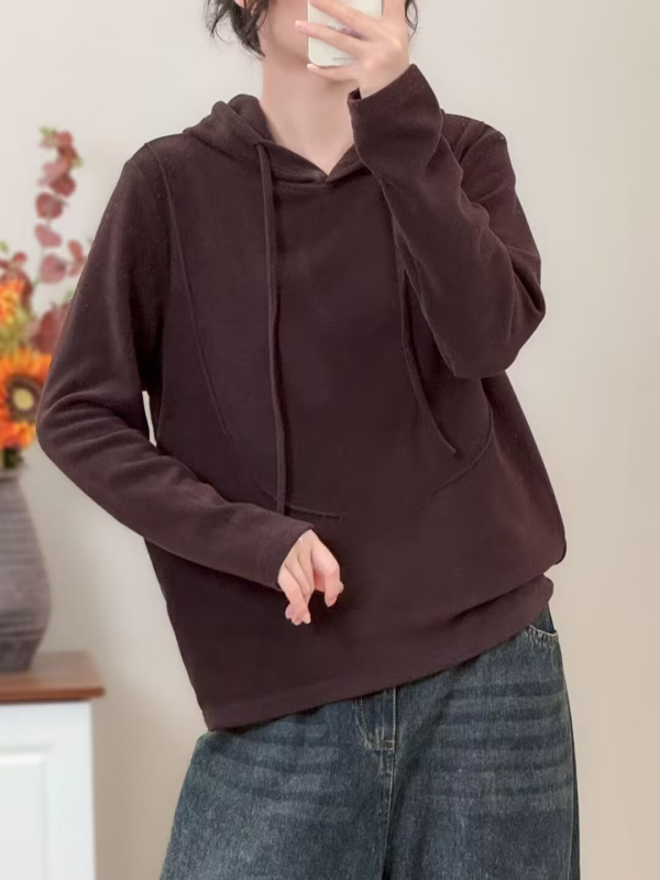 Puuvillane kapuutsiga särk, 3D muster, kirjanduslik retrome stiil, vaba lõige