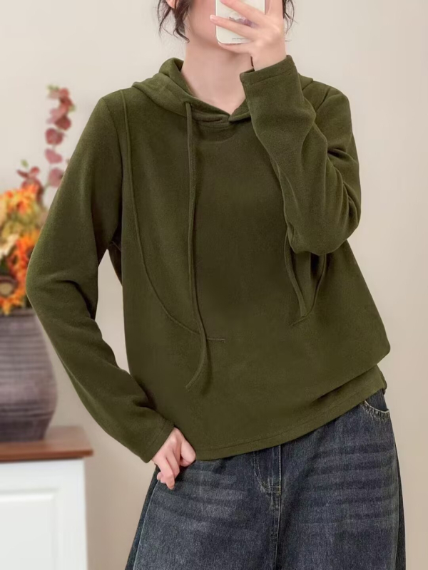 Puuvillane kapuutsiga särk, 3D muster, kirjanduslik retrome stiil, vaba lõige