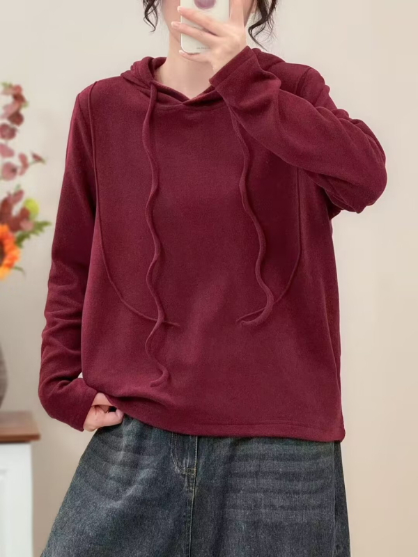 Puuvillane kapuutsiga särk, 3D muster, kirjanduslik retrome stiil, vaba lõige