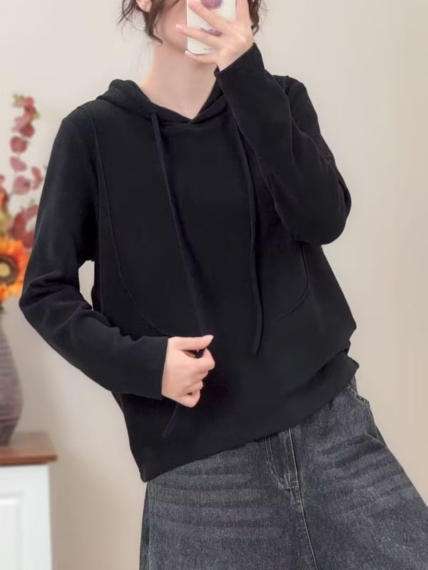 Puuvillane kapuutsiga särk, 3D muster, kirjanduslik retrome stiil, vaba lõige