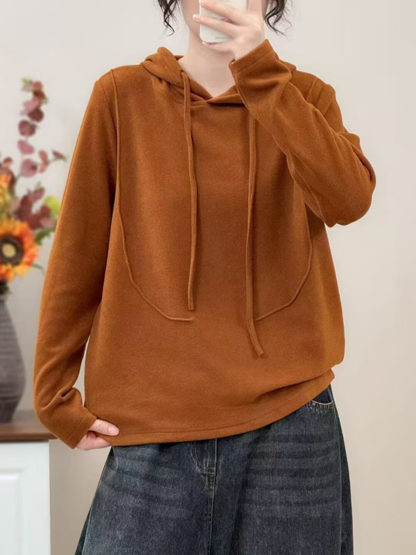 Puuvillane kapuutsiga särk, 3D muster, kirjanduslik retrome stiil, vaba lõige