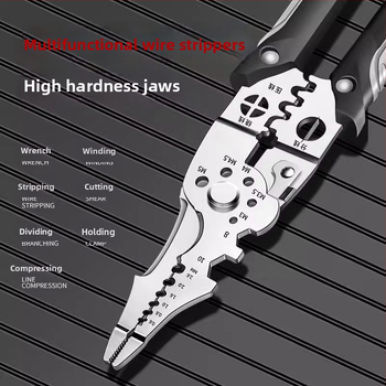 Laidų nuluptuvų žnyplės, 28-in-1 daugiafunkcinės, odų nuluptas, įspaudimas, laidų pjovimas, terminalų pjovimas; smailios žnyplės; svoris 168 g