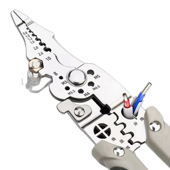 Laidų nuluptuvų žnyplės, 28-in-1 daugiafunkcinės, odų nuluptas, įspaudimas, laidų pjovimas, terminalų pjovimas; smailios žnyplės; svoris 168 g