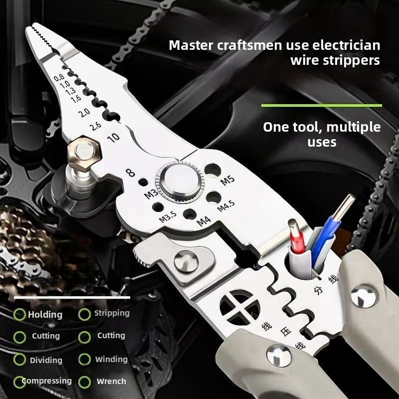 Laidų nuluptuvų žnyplės, 28-in-1 daugiafunkcinės, odų nuluptas, įspaudimas, laidų pjovimas, terminalų pjovimas; smailios žnyplės; svoris 168 g