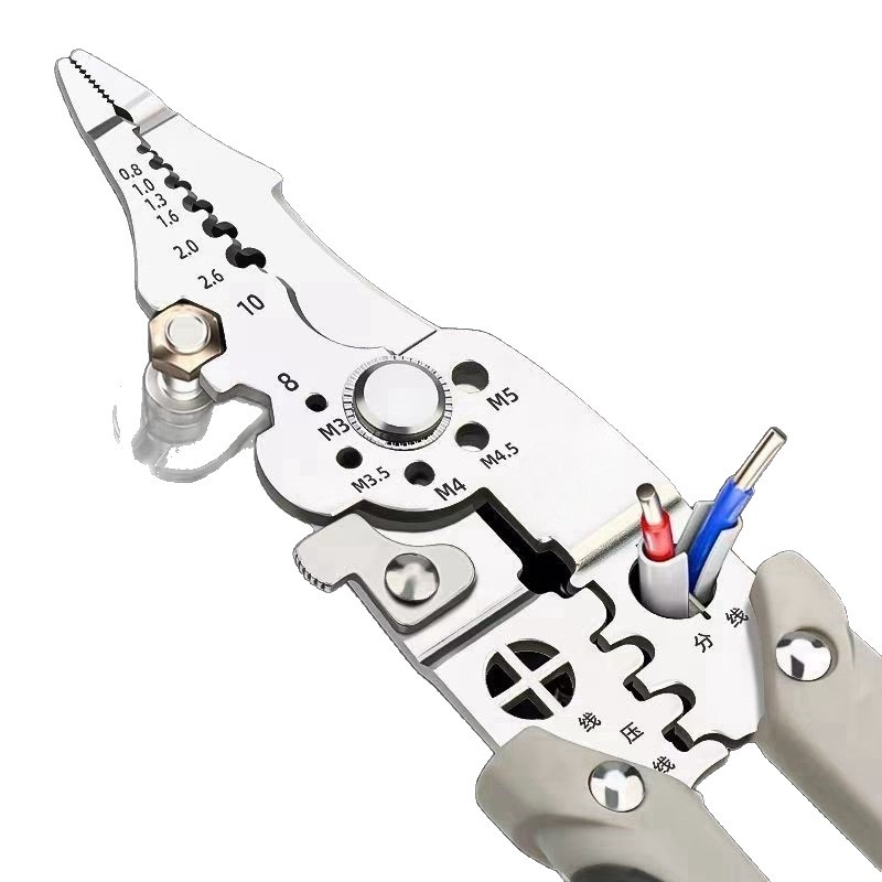 Laidų nuluptuvų žnyplės, 28-in-1 daugiafunkcinės, odų nuluptas, įspaudimas, laidų pjovimas, terminalų pjovimas; smailios žnyplės; svoris 168 g