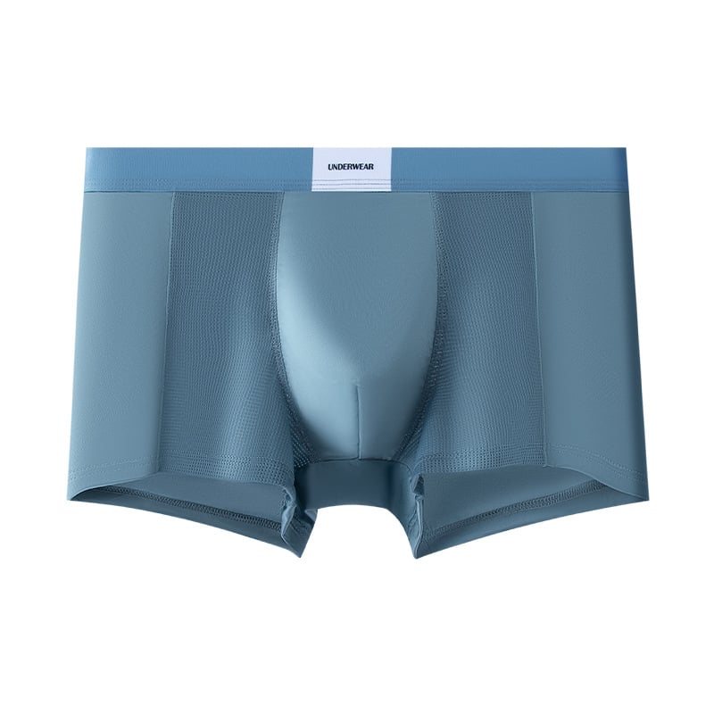 Muške Ice Silk bokserice, bezšivne, antibakterijske, prozračne, brzo se suše, oblik tijela (Glavna tkanina: Nylon; Prelaz prepona: Viskozna; Bezšivne)