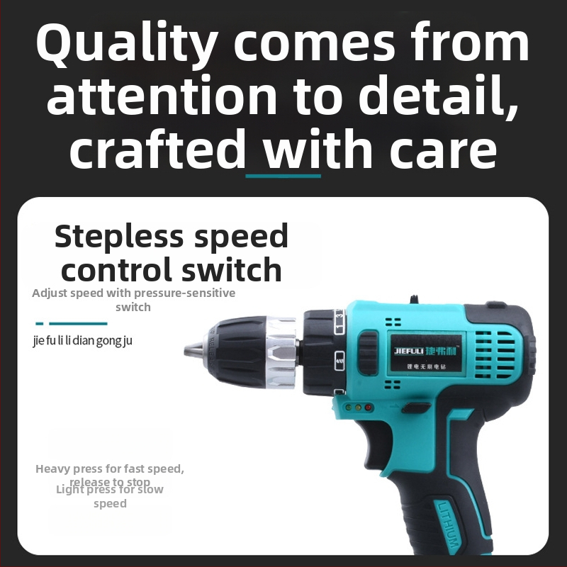 Bežično pistolna bušilica s brushless motorom, Li-ion baterija, neprekidna regulacija brzine, čeljust 3/8 inča, maksimalni promjer bušilice 10 mm