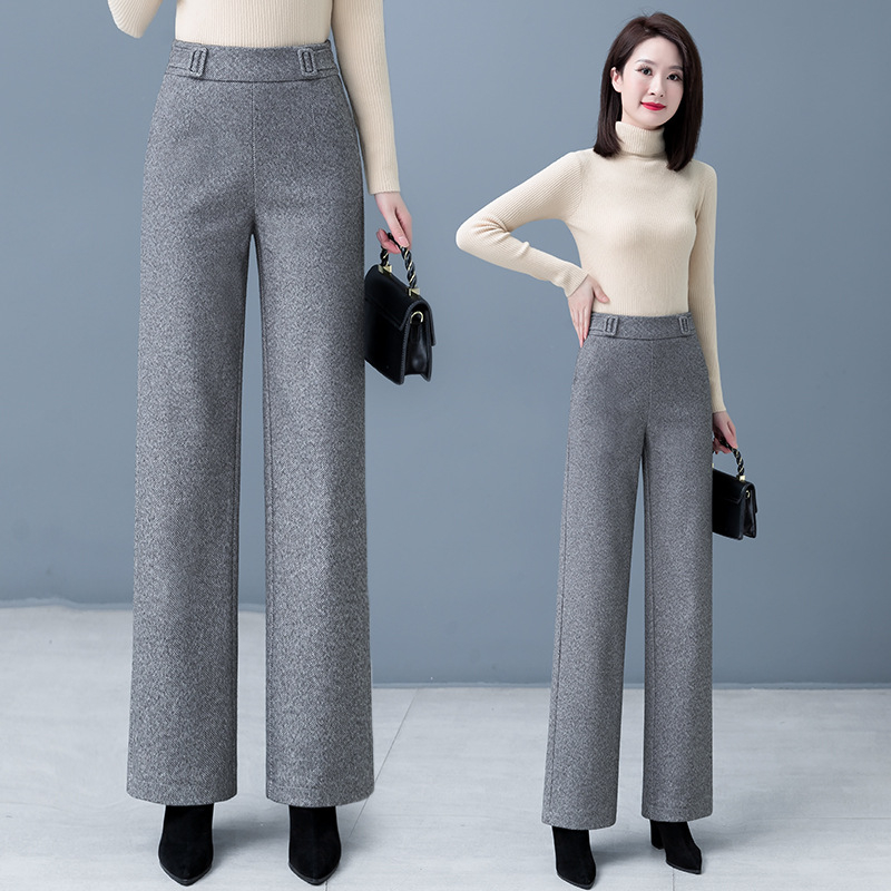 Ženske hlače od vunene smjese, ravni kroj, visoki pojas, opuštena silueta, sofisticiran gradski stil