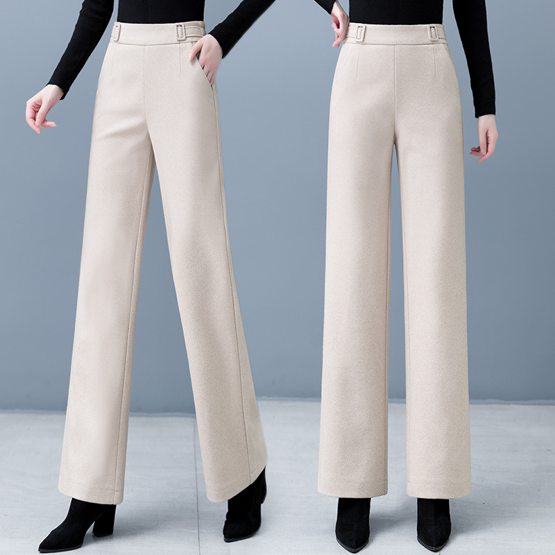 Ženske hlače od vunene smjese, ravni kroj, visoki pojas, opuštena silueta, sofisticiran gradski stil