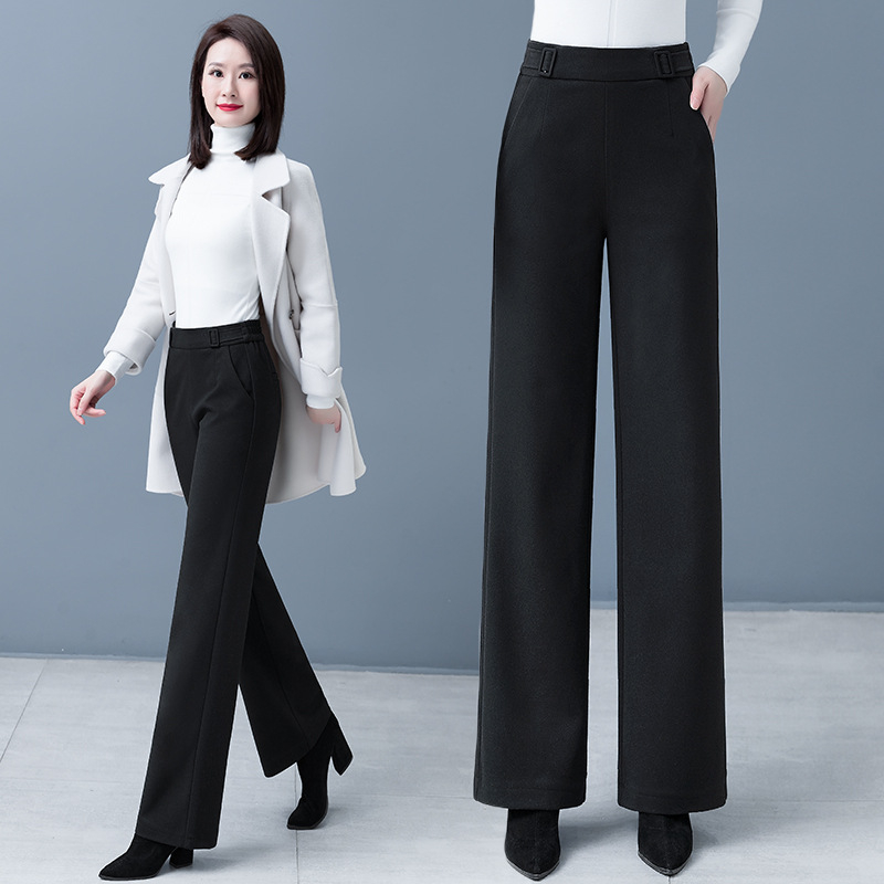 Ženske hlače od vunene smjese, ravni kroj, visoki pojas, opuštena silueta, sofisticiran gradski stil